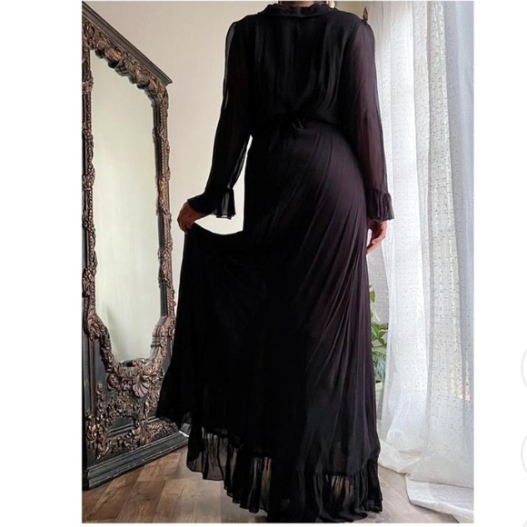 Large tie waist dress long sleeve maxi black size large ruffle - Picture 4 of 4